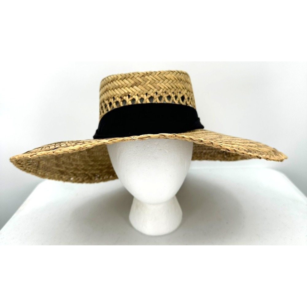 Dorfman Pacific Women's Straw Fedora Hat Black Ribbon Band Wide Brim Summer Sun - Picture 3 of 15